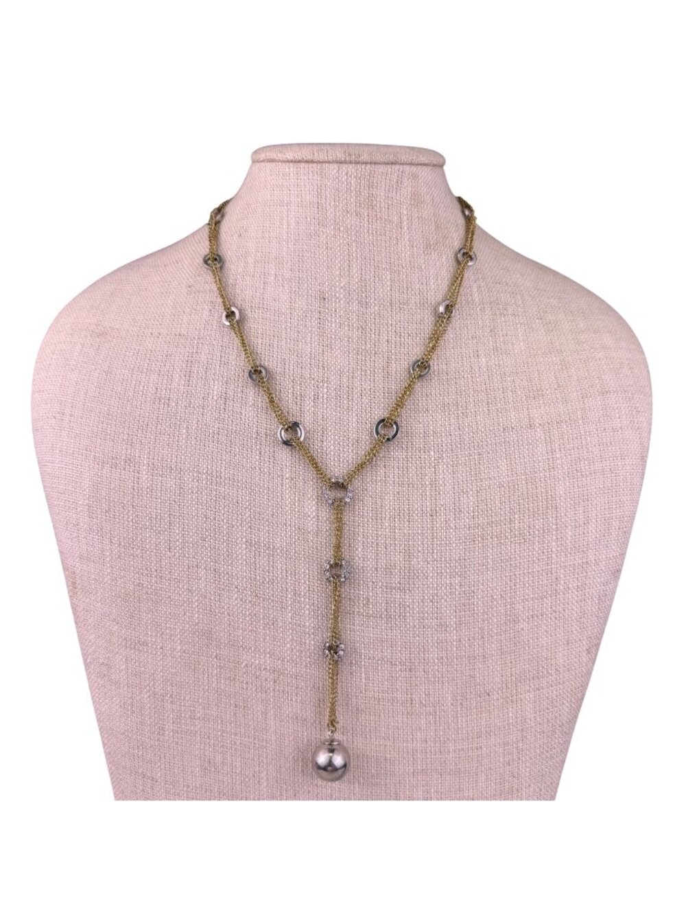 Bijoux Terner Mixed Metal Womens Gold Tone Lariat Necklace With Crystal Accents